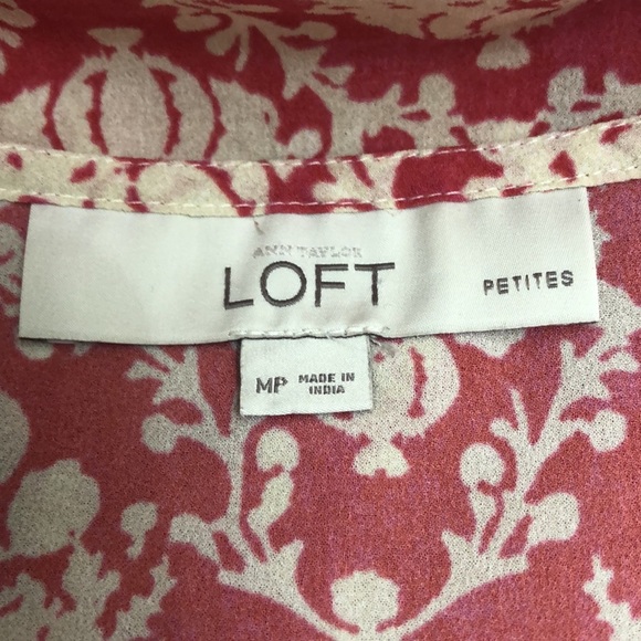 Ann Taylor LOFT Pink Ivory Damask Floral Long Sleeve Button Front Blouse - Picture 7 of 8